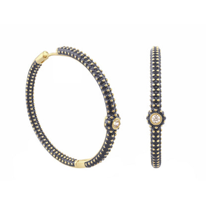 Rock N' Roll earrings by Lauren G Adams navy beaded hoops with gold beads and crystal accent on Tampa Home & Garden Store