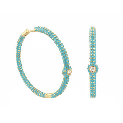 Rock N' Roll earrings turquoise studded hoop with gold-tone beads and crystal accent Lauren G Adams Collection on Tampa Home & Garden Store