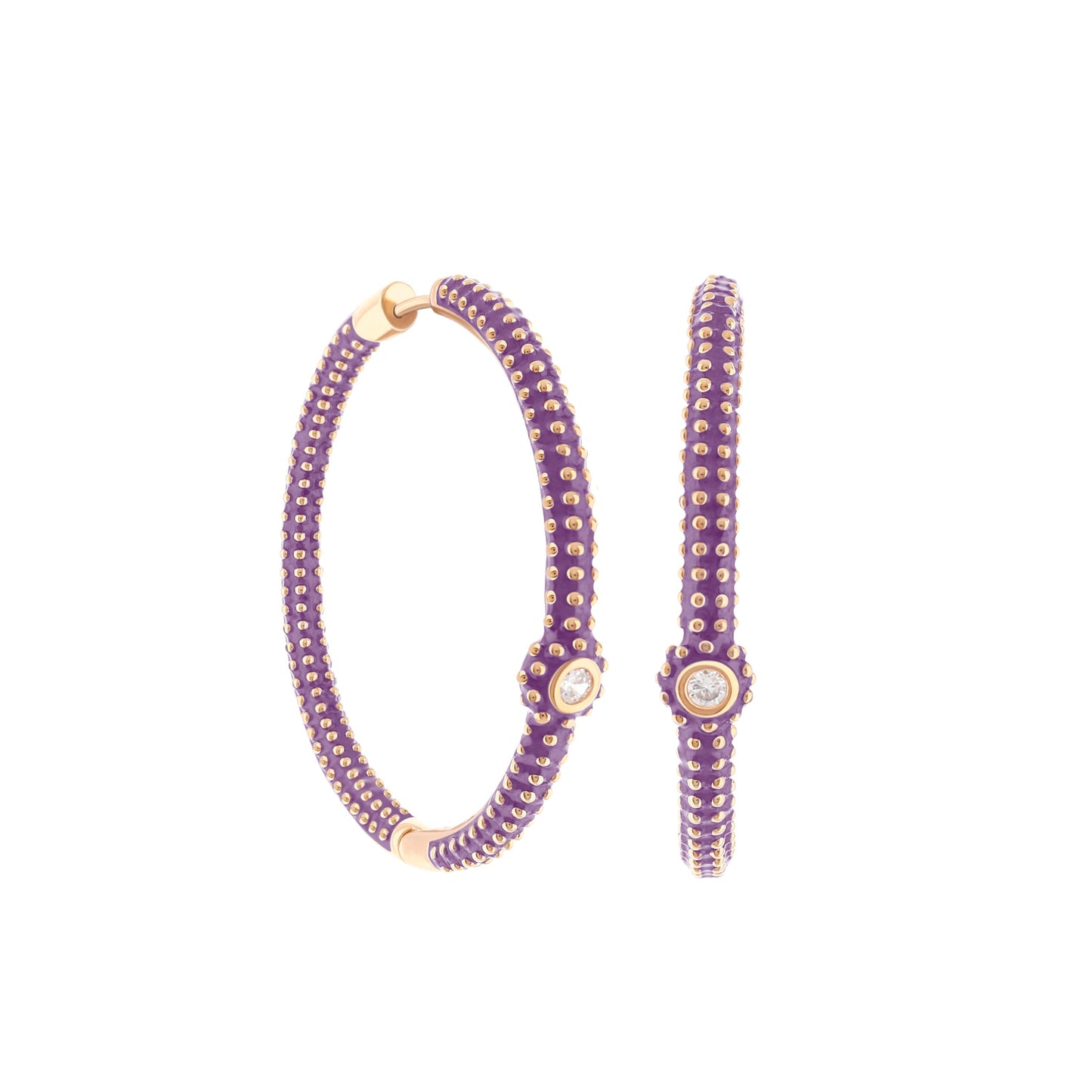 Rock N' Roll earrings purple beaded hoops with gold studs and crystal accents by Lauren G Adams on Tampa Home & Garden Store