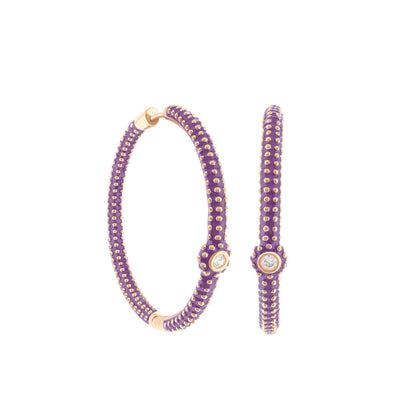 Rock N' Roll earrings purple beaded hoops with gold studs and crystal accents by Lauren G Adams on Tampa Home & Garden Store
