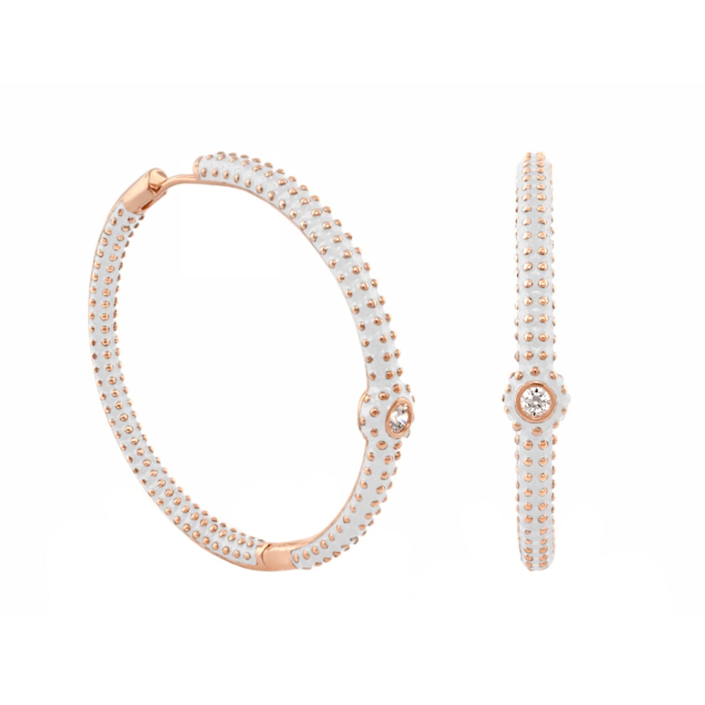 Rock N' Roll earrings and 2pc rose gold bangle by Lauren G Adams, enamel with gold dots on Tampa Home & Garden Store