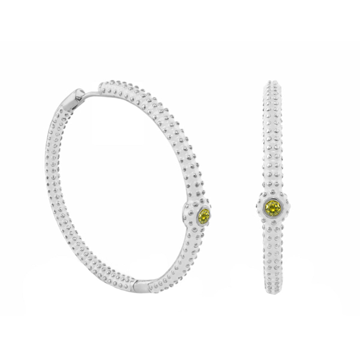 Rock N' Roll Earrings by Lauren G Adams: silver dotted hoop pair with yellow gemstone on Tampa Home & Garden Store