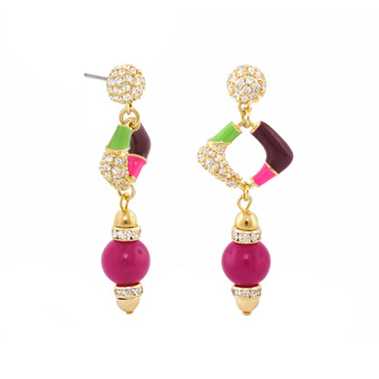 Summer Dream Earrings drop by Lauren G Adams, gold-tone with pavé crystal and magenta bead drop on Tampa Home & Garden Store
