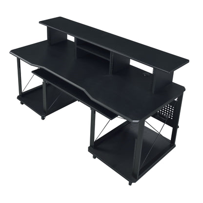 Megara Music Desk with Storage black carbon fiber finish built-in shelves HouseOfZazla on Tampa Home & Garden Store