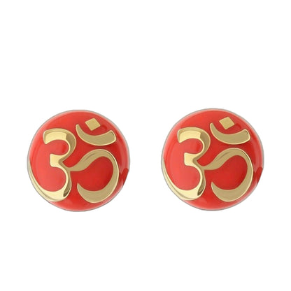 Endless Kisses earrings pair, red round studs with gold pattern, by Lauren G Adams on Tampa Home & Garden Store