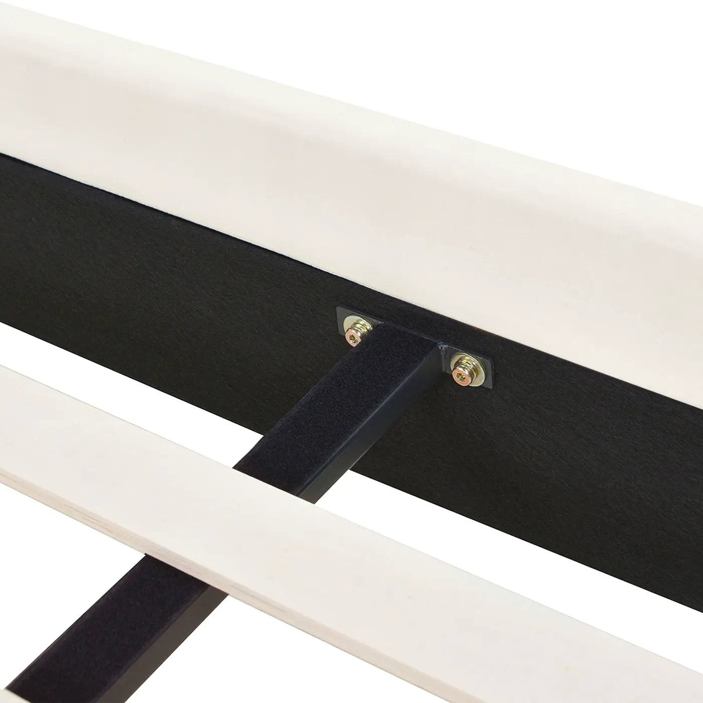Aspen vertical tufted platform bed frame with ivory slats and dark supports on Tampa Home & Garden Store