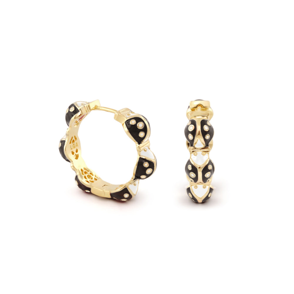 Lady Poof Earrings pair gold-tone hoops with black and white enamel Lauren G Adams on Tampa Home & Garden Store