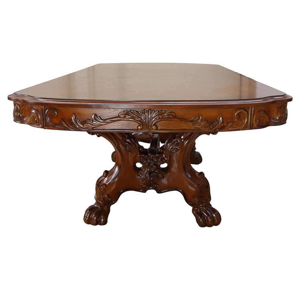 Dresden Elegant Dining Table in dark wood with ornate carved pedestal base HouseOfZazla on Tampa Home & Garden Store