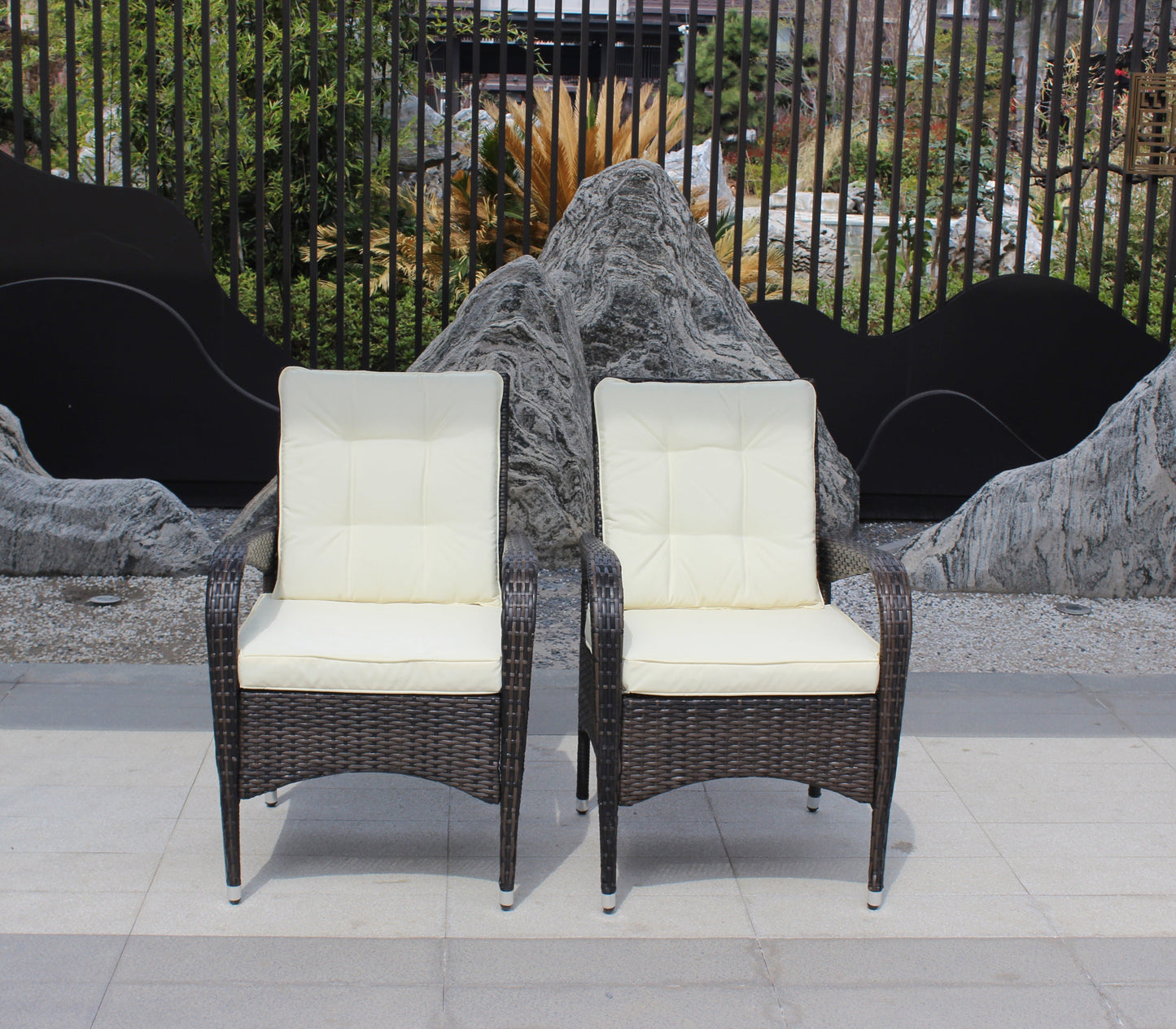 2-Piece Liberatore Dining Chairs with Beige Cushions outdoor dark wicker set on Tampa Home & Garden Store