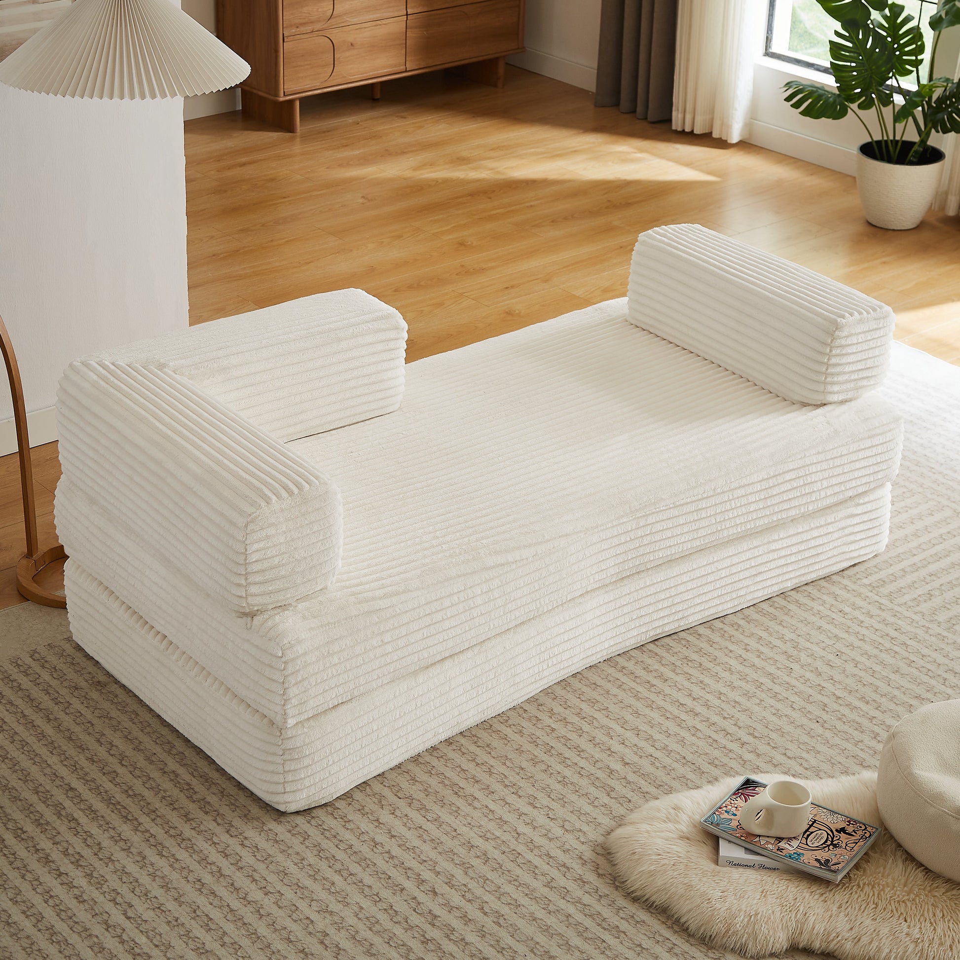 Loveseat sofa in white ribbed fabric, oversized modern modular couch by HouseOfZazla on Tampa Home & Garden Store