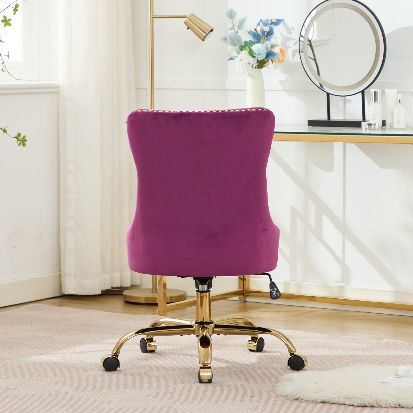 Office chair purple velvet upholstered with tufted button detail, gold base by HouseOfZazla on Tampa Home & Garden Store