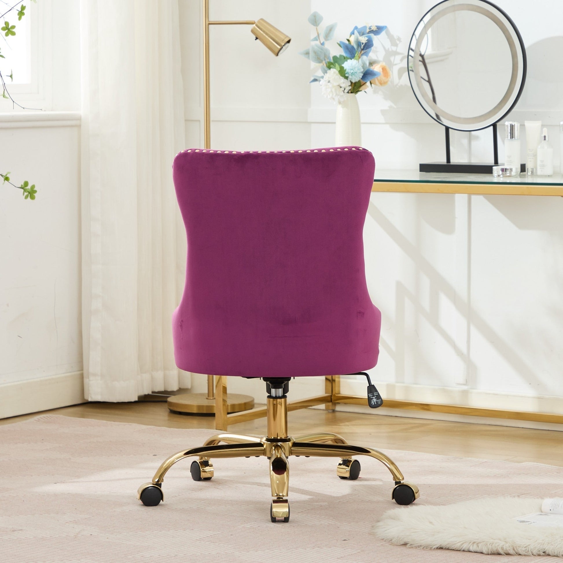 Office chair purple velvet upholstered with tufted button detail, gold base by HouseOfZazla on Tampa Home & Garden Store