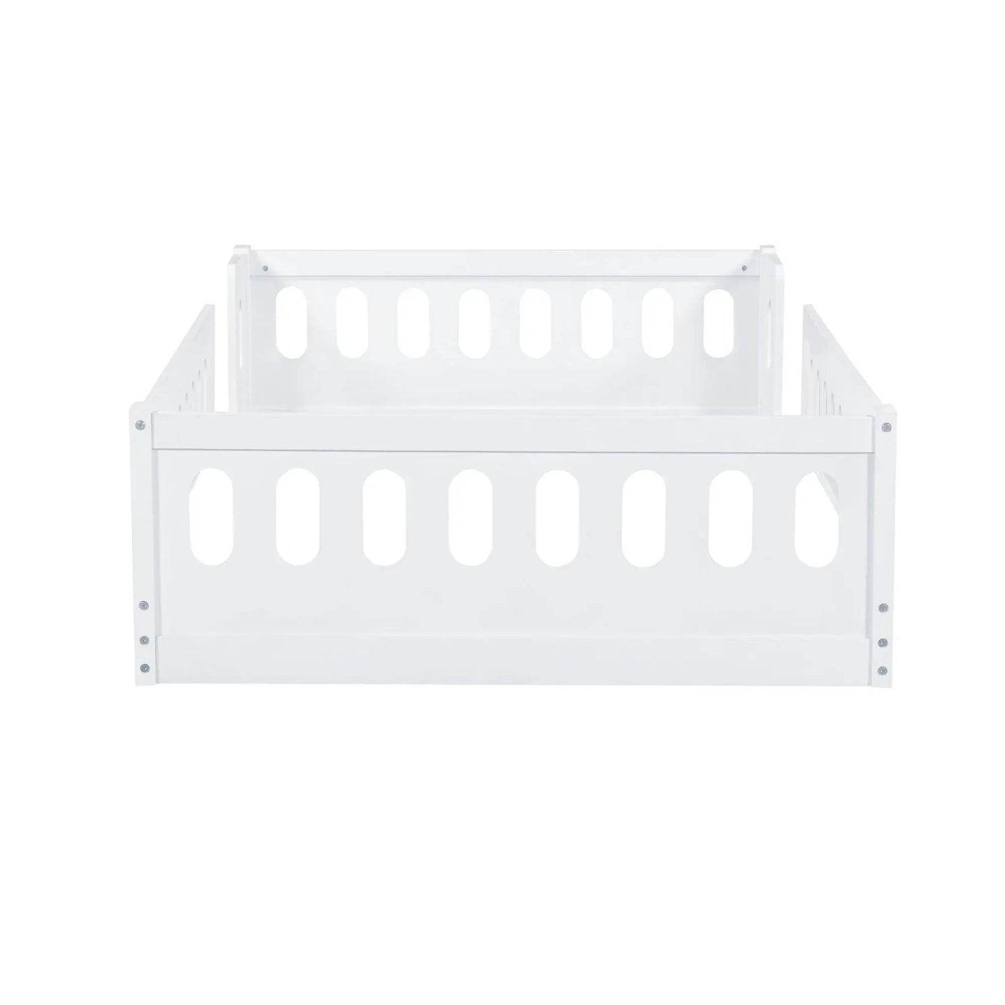 Platform bed with guardrail in white finish, slotted headboard panels by Unique Piece Furniture on Tampa Home & Garden Store