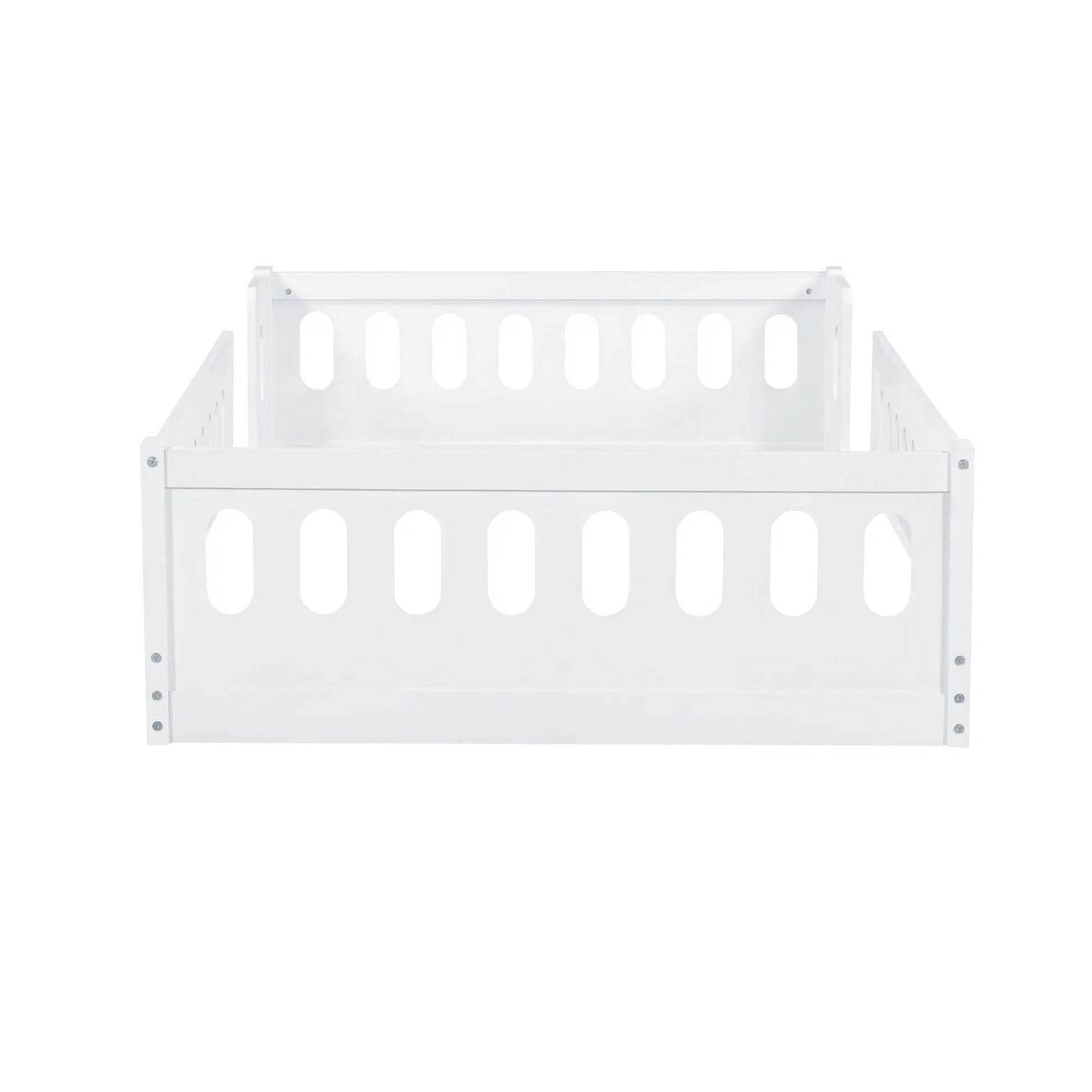 Platform bed with guardrail in white finish, slotted headboard panels by Unique Piece Furniture on Tampa Home & Garden Store