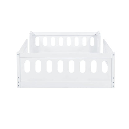 Platform bed with guardrail in white finish, slotted headboard panels by Unique Piece Furniture on Tampa Home & Garden Store