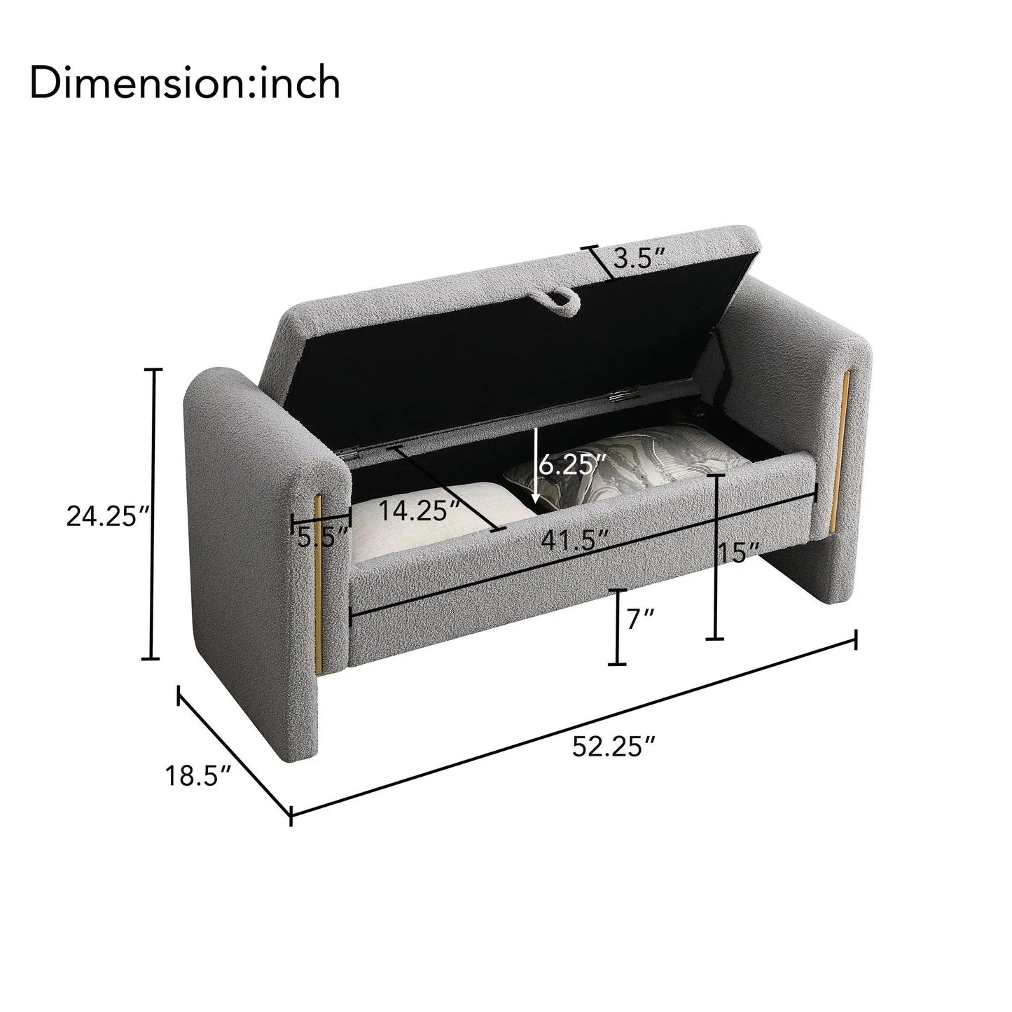 Bed end bench with lift storage and arms, plush gray teddy upholstery, Unique Piece Furniture on Tampa Home & Garden Store