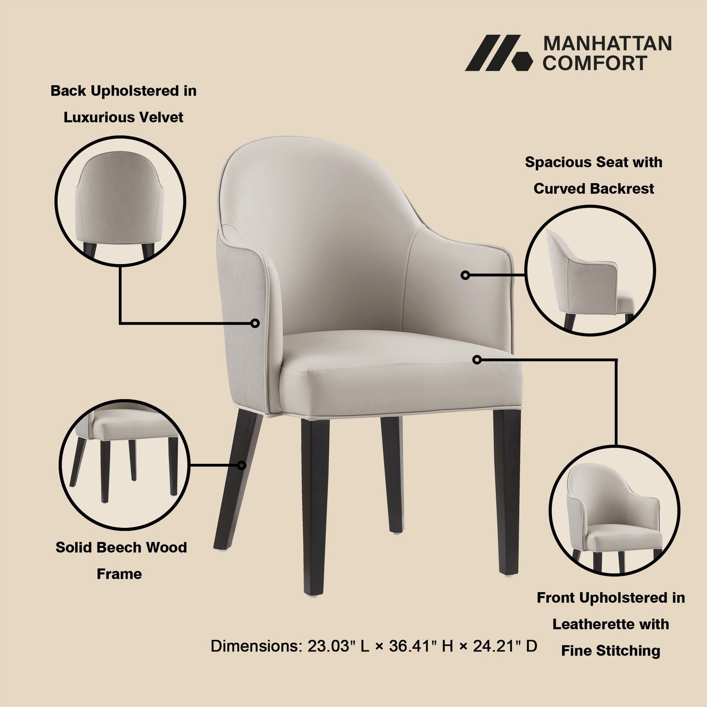 Modern Solid Beech Wood and Vegan Armchair