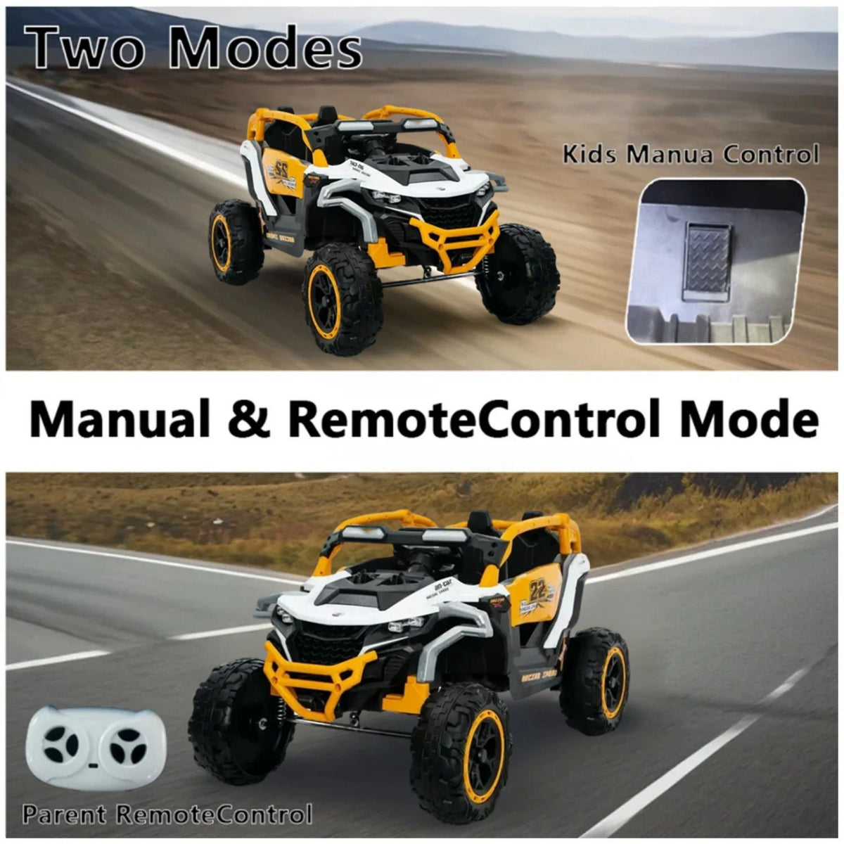 12V Kids Electric Ride-On Truck yellow/white with remote control and suspension by HouseOfZazla on Tampa Home & Garden Store