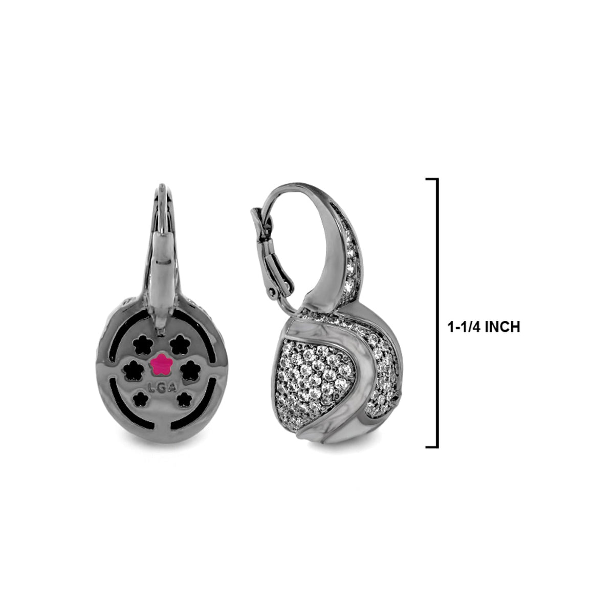 Sweet and Sassy Earring by Lauren G Adams, silver-tone heart with pavé crystals, lever-back hoop on Tampa Home & Garden Store