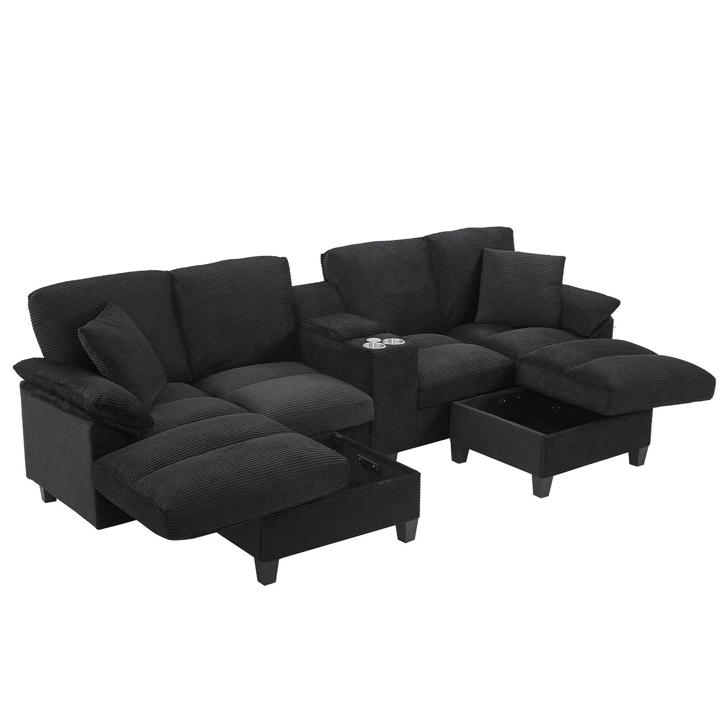 Modern U-shaped sectional sofa with storage ottomans in black corduroy by Unique Piece Furniture on Tampa Home & Garden Store