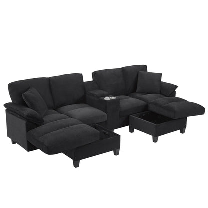 Modern U-shaped sectional sofa with storage ottomans in black corduroy by Unique Piece Furniture on Tampa Home & Garden Store