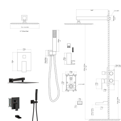 Wall Square Shower System with Waterfall Spout