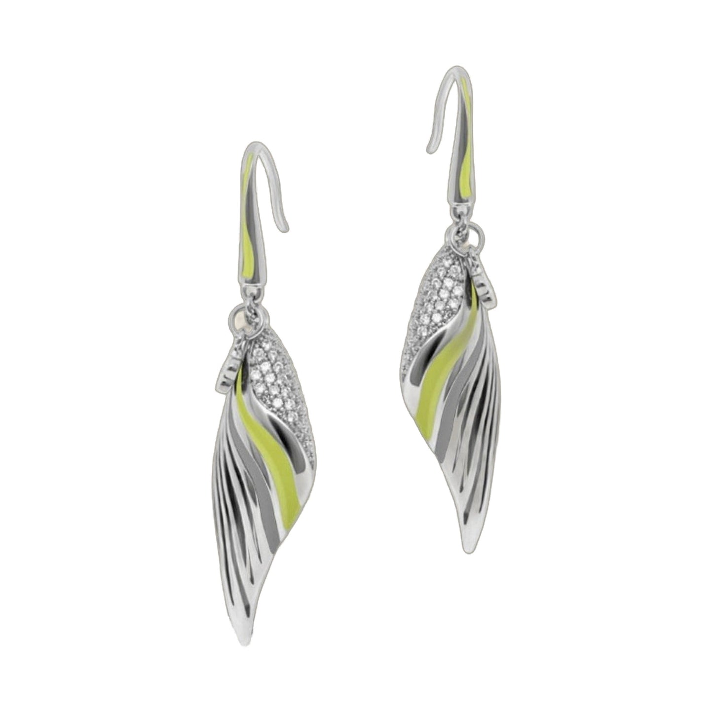 Angel Wings Earrings pair Lauren G Adams, silver-tone winged drops lime enamel stripe crystals on Tampa Home & Garden Store