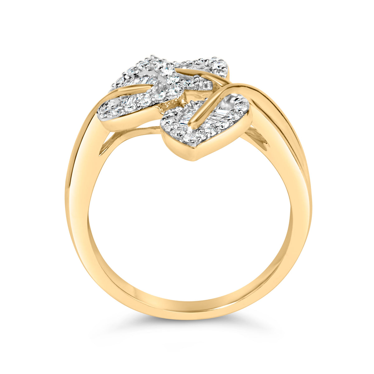 Ring with diamond baguette and round stones in 18K gold plated sterling silver, leaf bypass, size 7 on Tampa Home & Garden Store