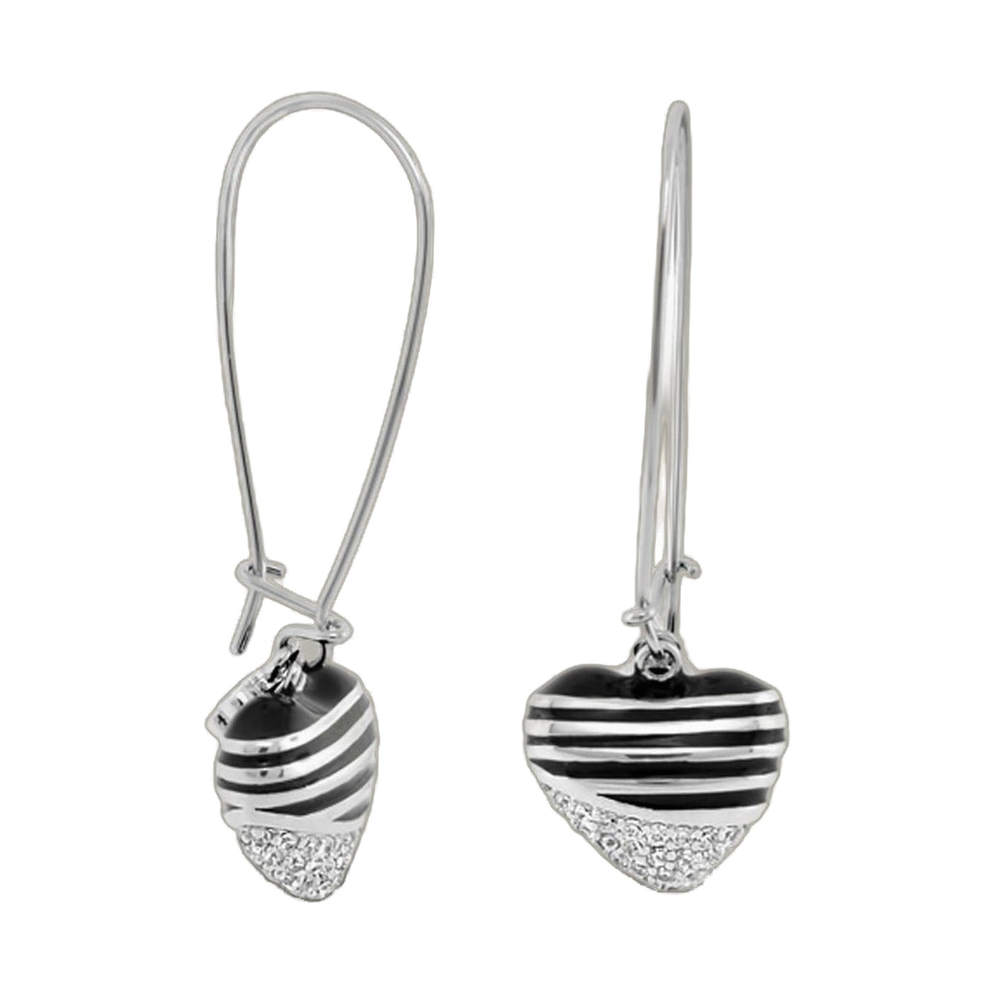 Sweetheart earrings pair by Lauren G Adams, silver striped beads with crystal pavé ends on Tampa Home & Garden Store