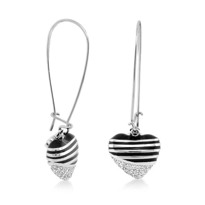 Sweetheart earrings Lauren G Adams, pair of silver-tone striped heart charms with crystal pave tips on Tampa Home & Garden Store