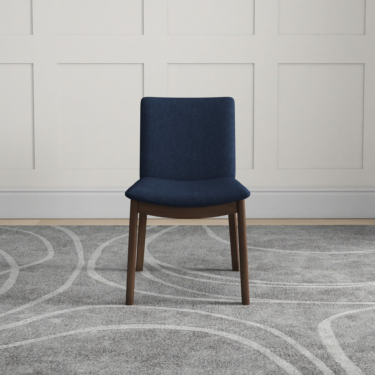 Mid-Century modern solid wood dining chair with navy blue fabric upholstery HouseOfZazla on Tampa Home & Garden Store