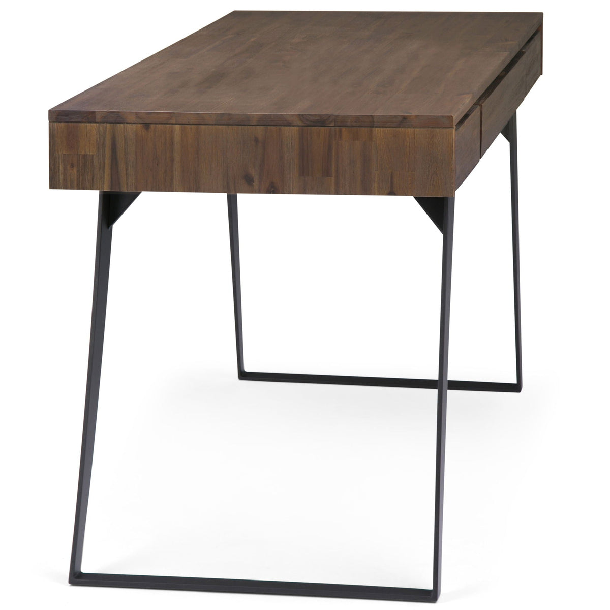 Handcrafted acacia desk with drawer storage, warm brown finish, black metal legs on Tampa Home & Garden Store