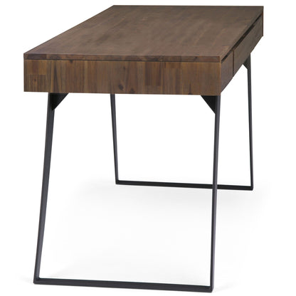 Handcrafted acacia desk with drawer storage, warm brown finish, black metal legs on Tampa Home & Garden Store