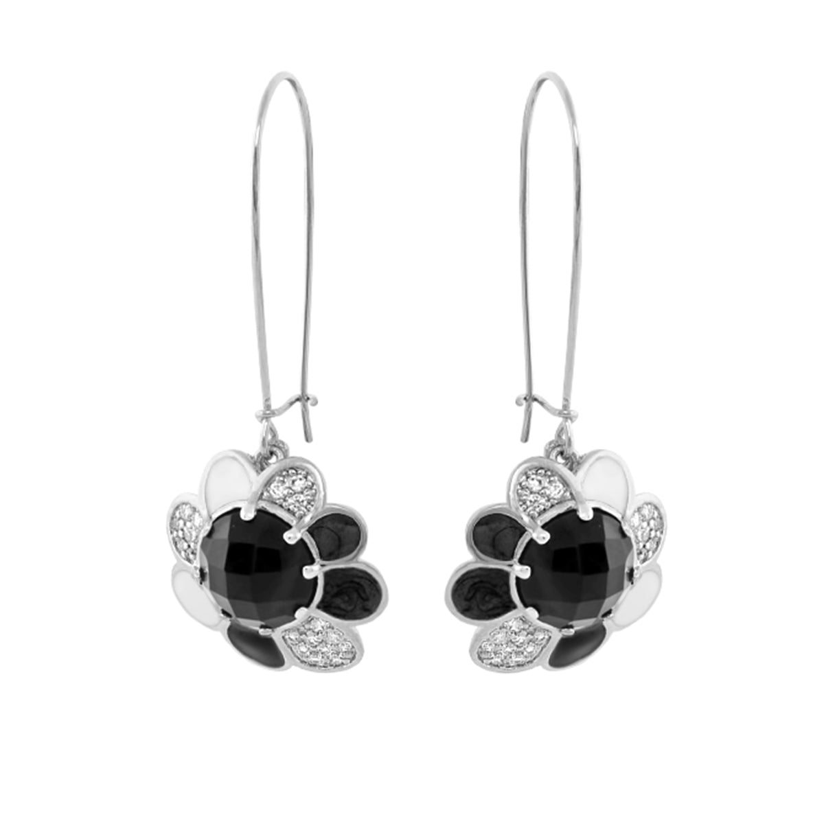 Field of Flowers earrings, Lauren G Adams, silver flower dangle pair with black centers on Tampa Home & Garden Store