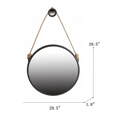 Wall mirror Cleveland round circle with black metal frame and natural rope hanger on Tampa Home & Garden Store