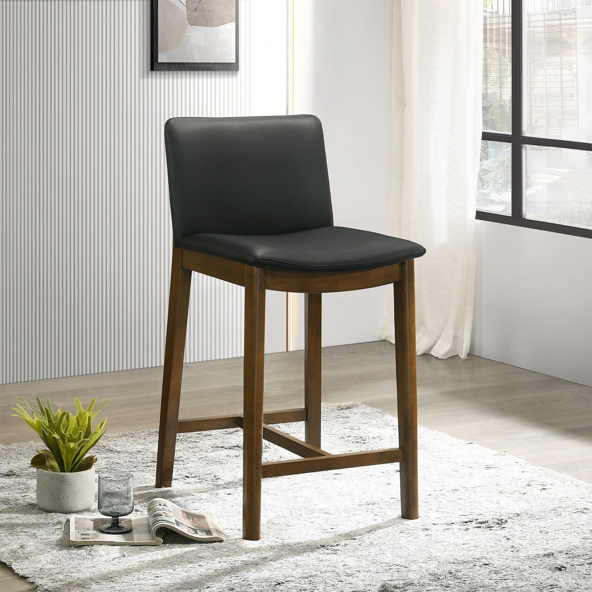 Mid-Century Counter Chair with Full-Back Comfort, black upholstery, wooden legs HouseOfZazla on Tampa Home & Garden Store