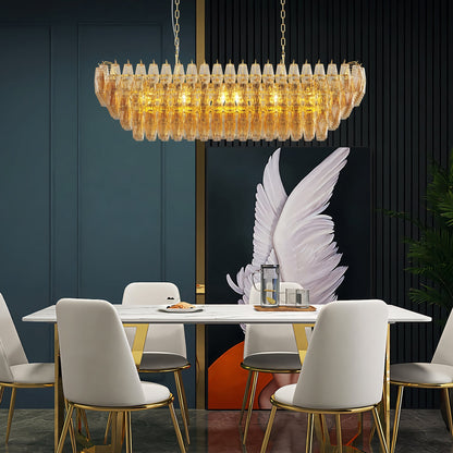 Modern rectangular gold crystal chandelier for dining room over table, 54in long on Tampa Home & Garden Store