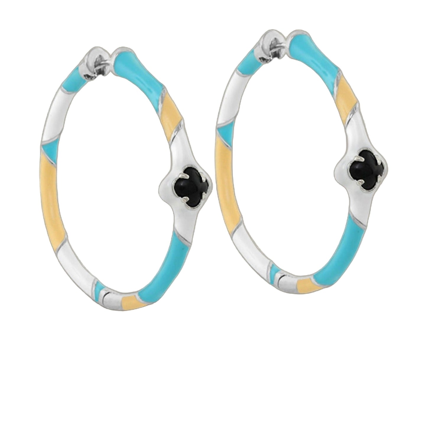 Enamel hoop earrings Clover and Clover Again in turquoise and yellow with black clover accents on Tampa Home & Garden Store