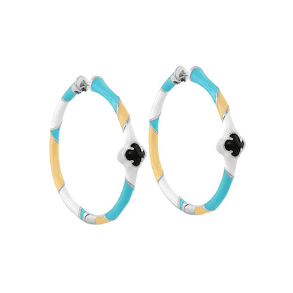Clover and Clover Again enamel hoop earrings teal and yellow with black clover accent on Tampa Home & Garden Store