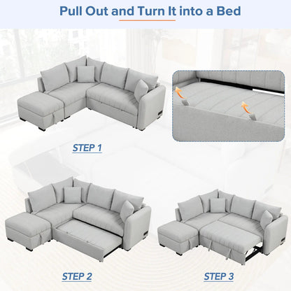 L-shaped sleeper sectional sofa with pull-out, USB ports, power sockets, storage ottoman on Tampa Home & Garden Store