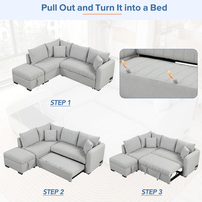 L-shaped pull-out sleeper sectional with movable storage ottoman and USB ports on Tampa Home & Garden Store