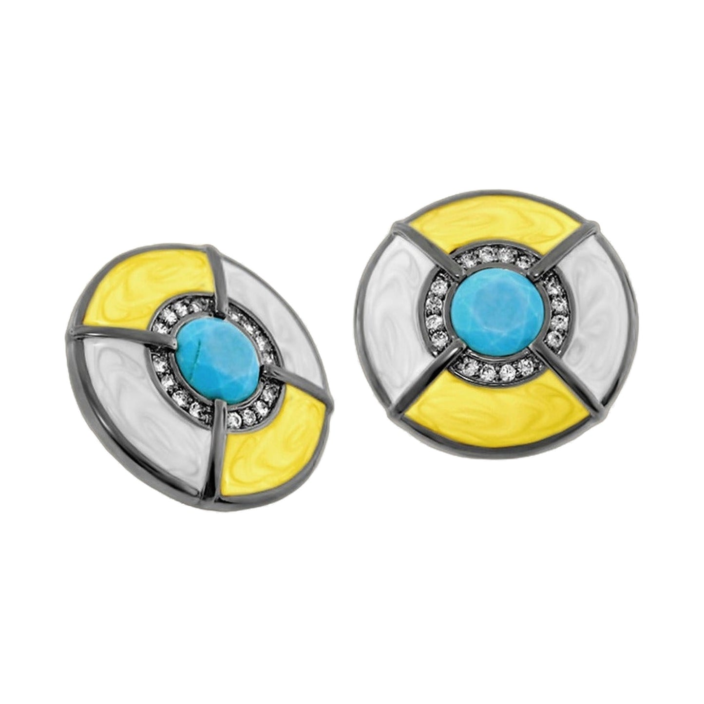 Caribbean Waters Earrings turquoise center, yellow enamel panels, crystal ring by Lauren G Adams on Tampa Home & Garden Store