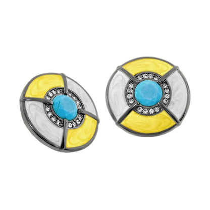 Caribbean Waters Earrings turquoise center, yellow enamel panels, crystal ring by Lauren G Adams on Tampa Home & Garden Store