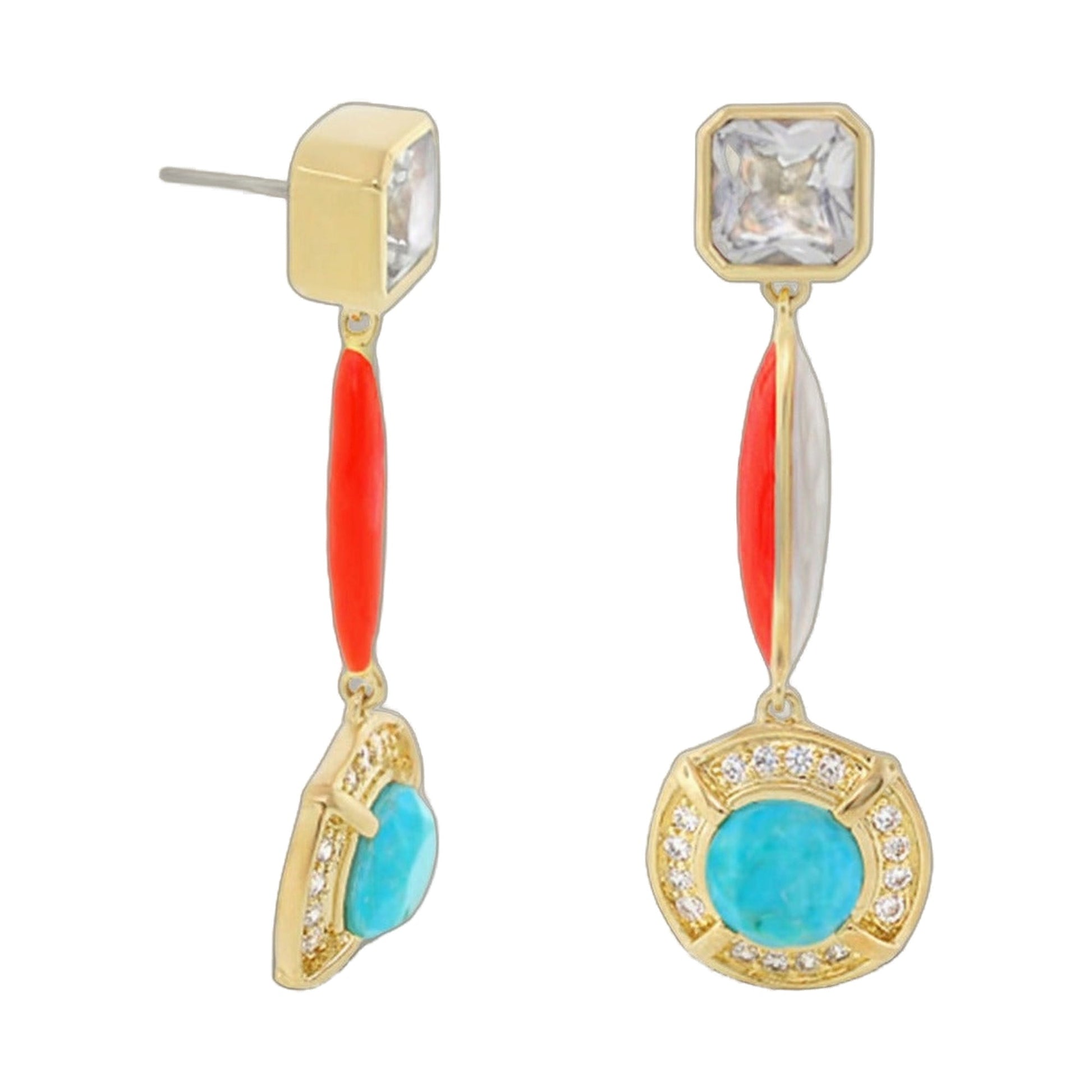 Caribbean Waters earrings by Lauren G Adams; gold settings with turquoise drops, 2-piece set on Tampa Home & Garden Store