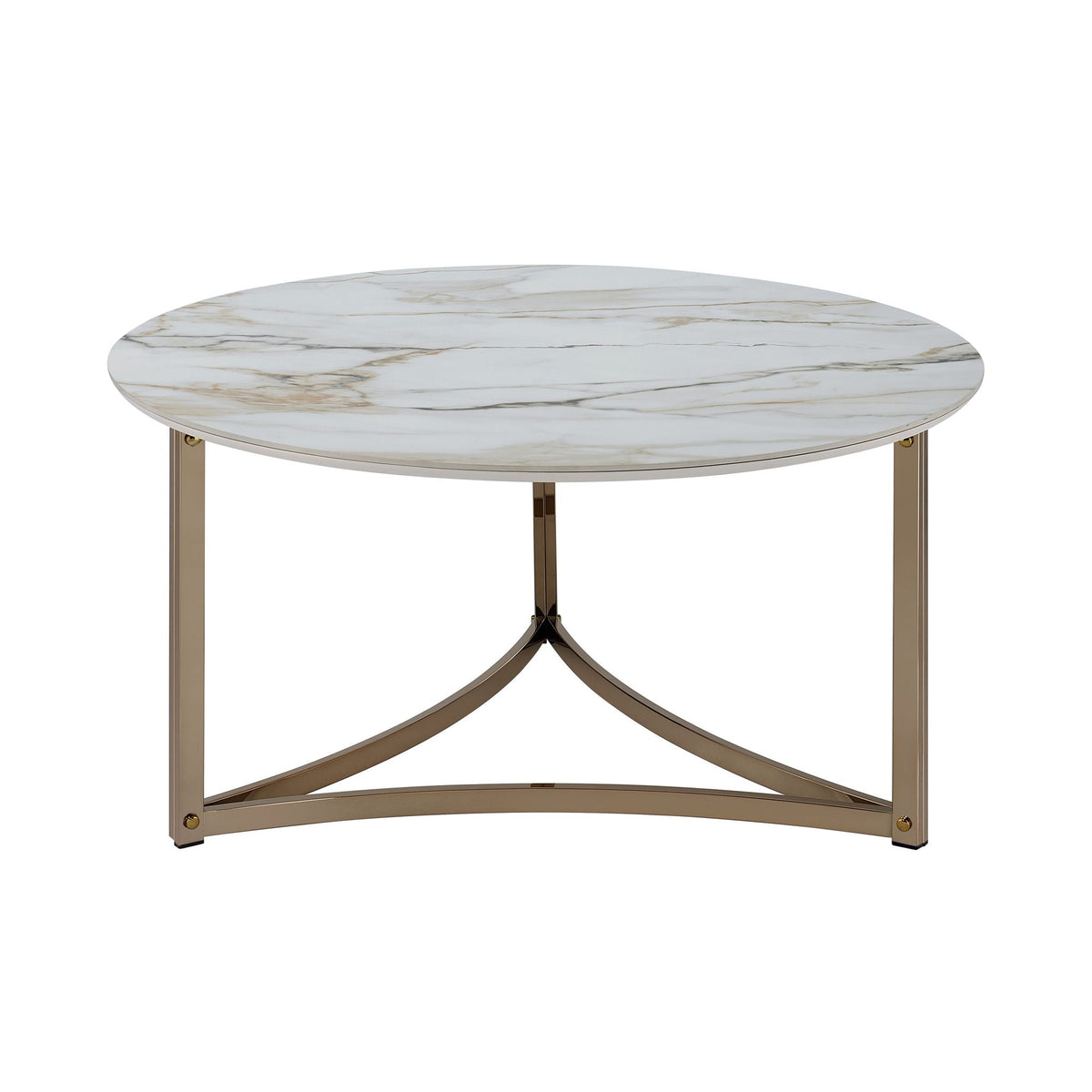 Round white sintered-stone top coffee table with gold metal base by HouseOfZazla on Tampa Home & Garden Store
