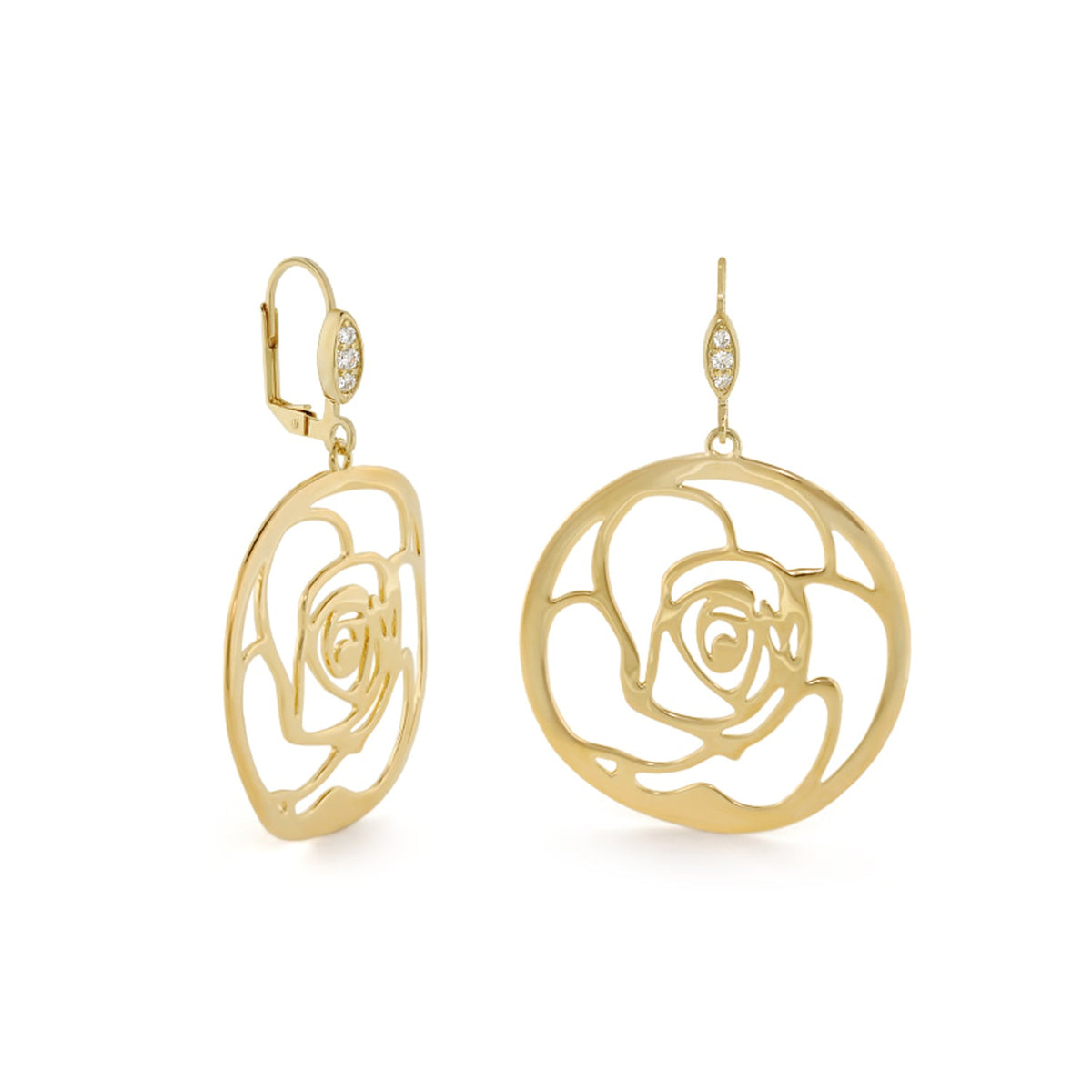 Rose Petal Earrings, gold-tone hoops with rose motif and diamond accents, Lauren G Adams, 2pc on Tampa Home & Garden Store