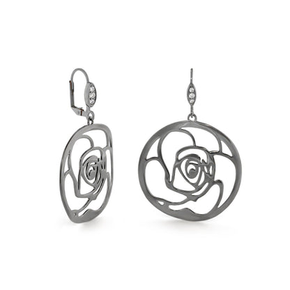 Rose Petal Earring by Lauren G Adams, silver-tone openwork rose motif drop earrings, pair on Tampa Home & Garden Store