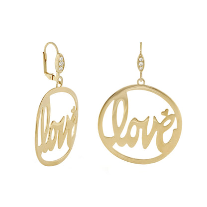 Love Rocks With Love chandelier earrings by Lauren G Adams goldtone hoops and Love motif on Tampa Home & Garden Store