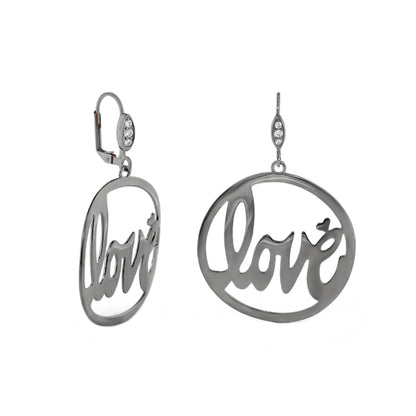 Love Rocks With Love chandelier earrings pair by Lauren G Adams, silver hoops with Love on Tampa Home & Garden Store