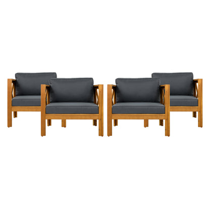 Patio Conversation Set with foldable acacia wood table and cushioned chairs on Tampa Home & Garden Store